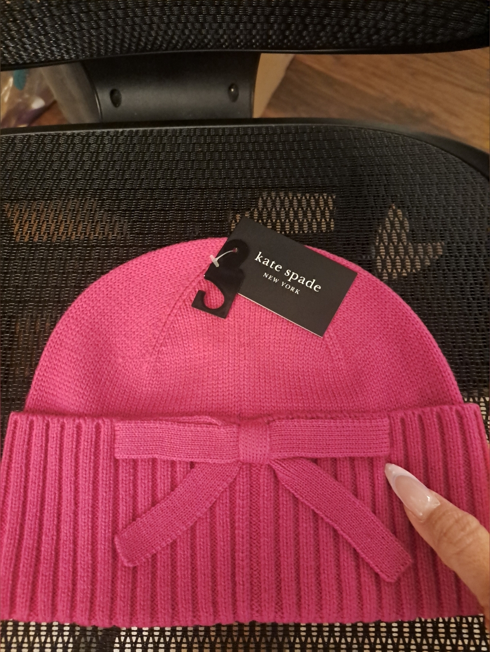 NWT Kate Spade Pink Bow Knit Beanie - Picture 2 of 5